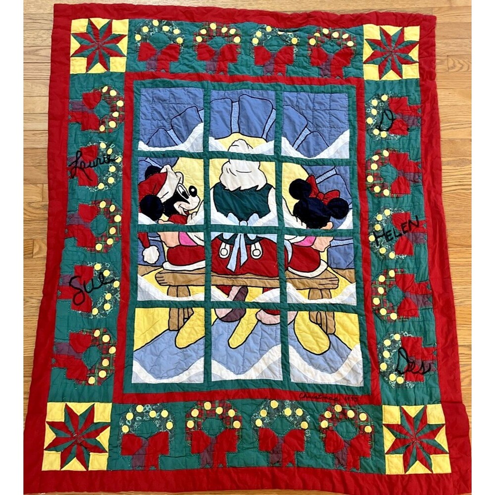 Vtg Disney Christmas Quilt Blanket Mickey & Minnie Santa 1993 American Pacific
